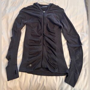 Athleta Dark Grey Ruched Sparkle Hoodie Athletic Zip Up Jacket